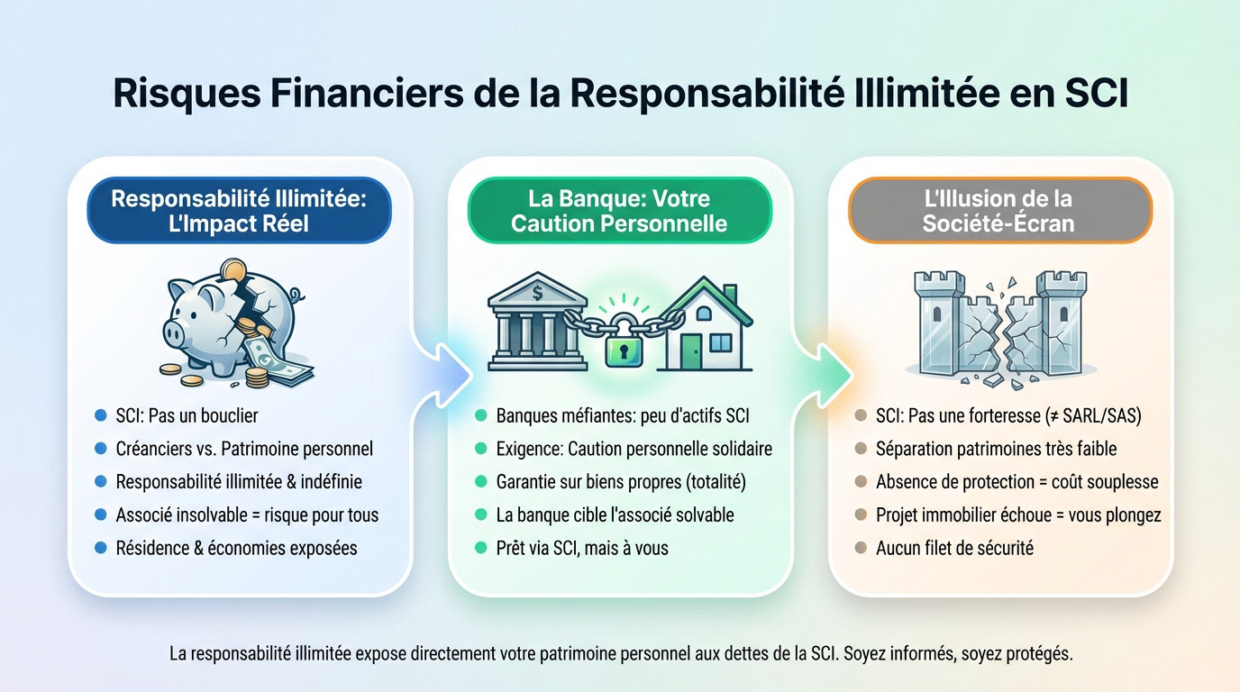 Illustration des risques financiers et de la responsabilité illimitée des associés en SCI familiale